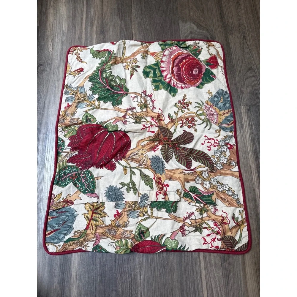Pottery Barn Floral Pillow Shams Set of 3 Standard Cream Red Linen Blend Chintz